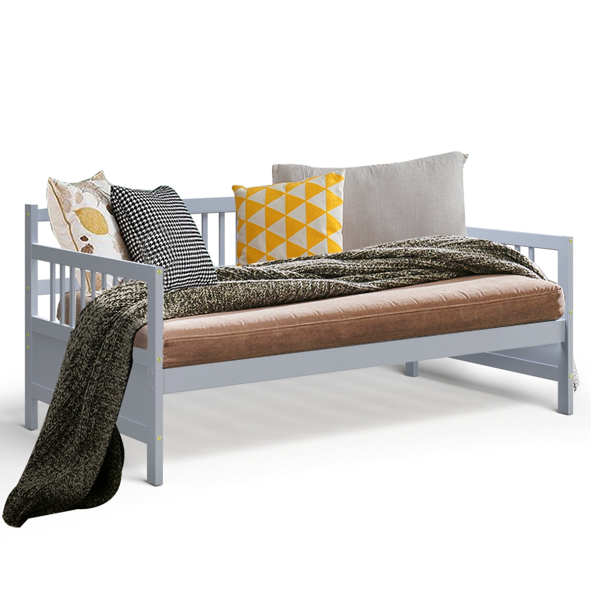 Twin Size Wooden Slats Daybed Bed with Rails-Trundle Bed Frame-DECOROLALA