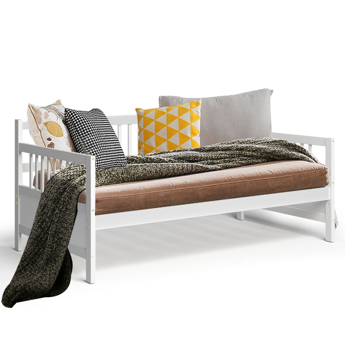 Twin Size Wooden Slats Daybed Bed with Rails-Trundle Bed Frame-DECOROLALA