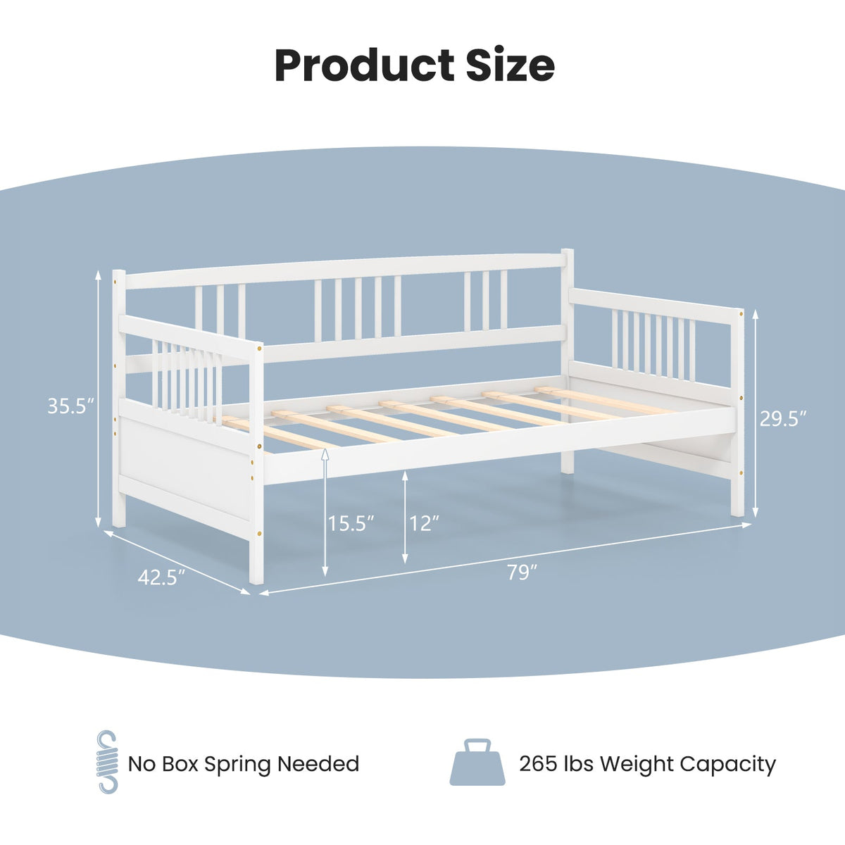 Twin Size Wooden Slats Daybed Bed with Rails-Trundle Bed Frame-DECOROLALA