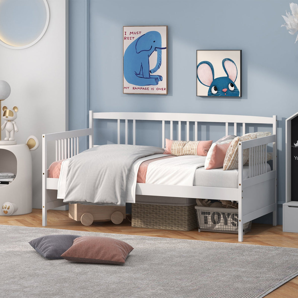 Twin Size Wooden Slats Daybed Bed with Rails-Trundle Bed Frame-DECOROLALA