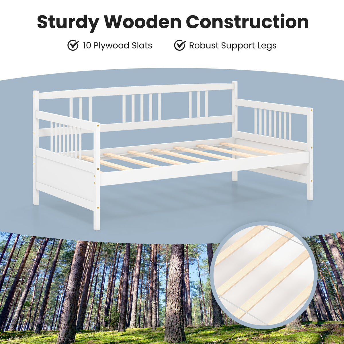 Twin Size Wooden Slats Daybed Bed with Rails-Trundle Bed Frame-DECOROLALA