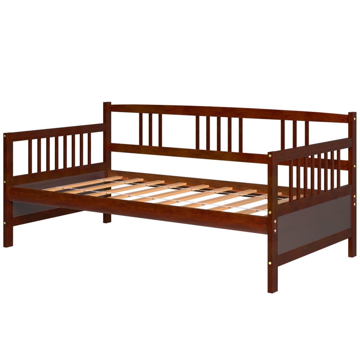 Twin Size Wooden Slats Daybed Bed with Rails-Trundle Bed Frame-DECOROLALA