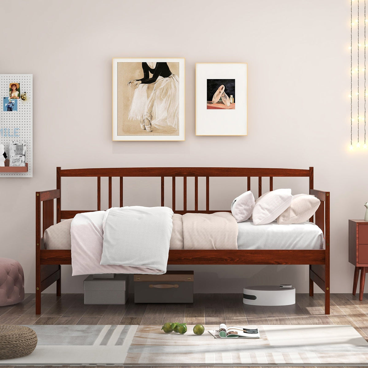 Twin Size Wooden Slats Daybed Bed with Rails-Trundle Bed Frame-DECOROLALA