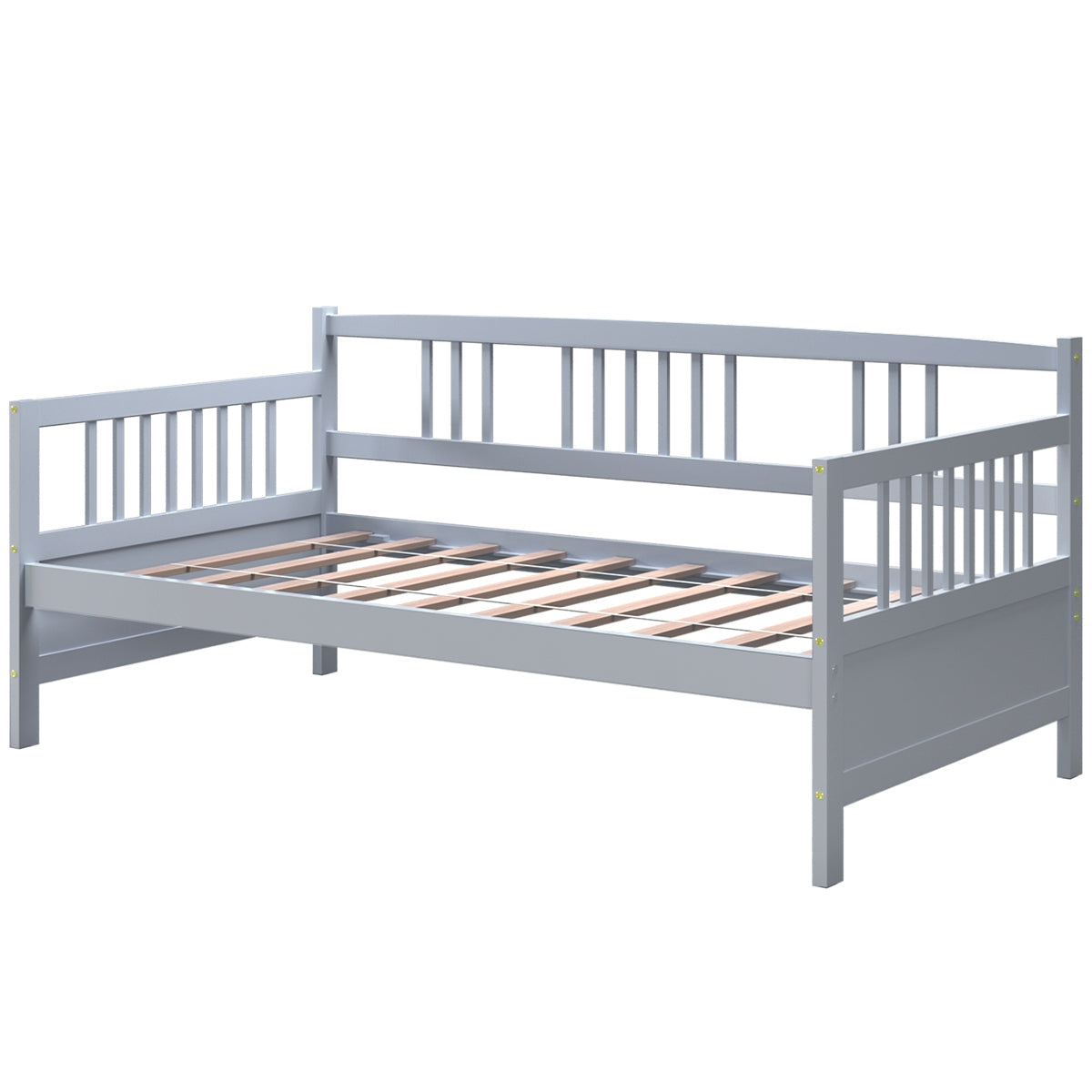 Twin Size Wooden Slats Daybed Bed with Rails-Trundle Bed Frame-DECOROLALA