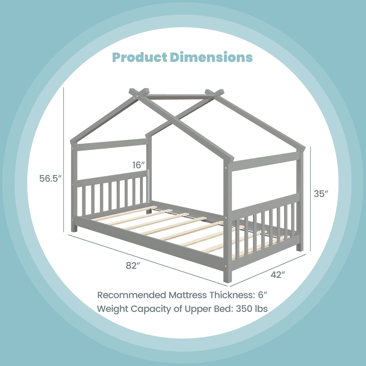 Twin Size Wooden House Bed with Roof-Simple Bed Frame-DECOROLALA