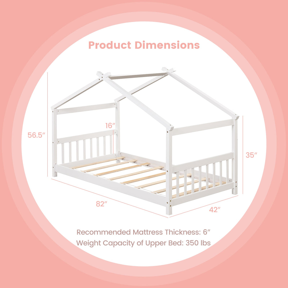 Twin Size Wooden House Bed with Roof-Simple Bed Frame-DECOROLALA