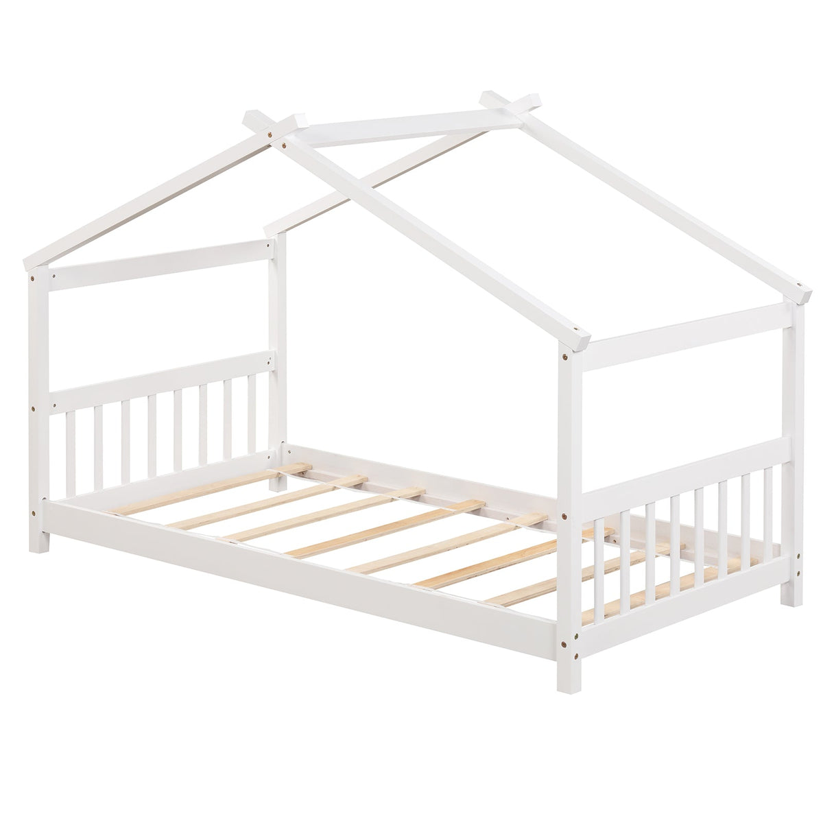Twin Size Wooden House Bed with Roof-Simple Bed Frame-DECOROLALA