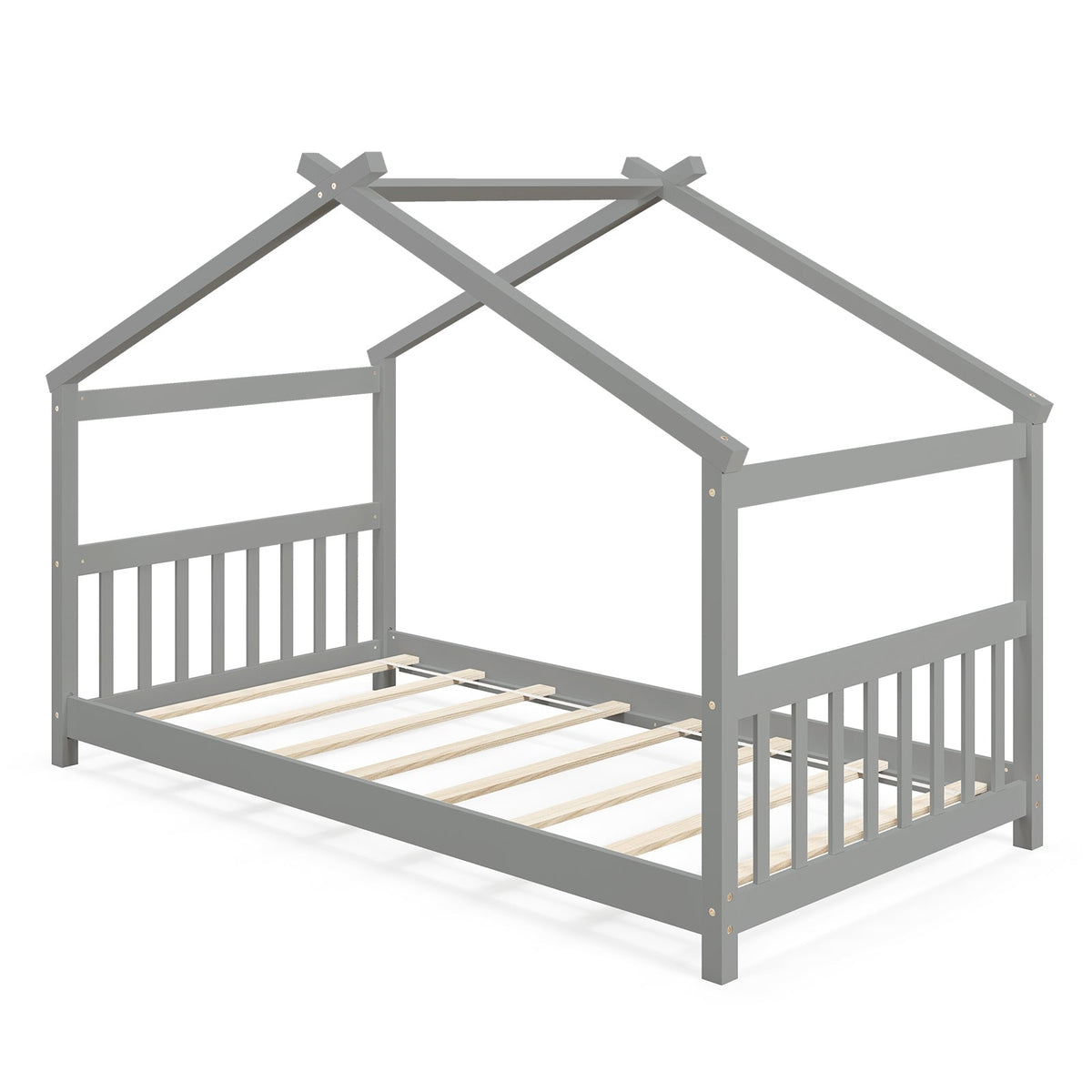 Twin Size Wooden House Bed with Roof-Simple Bed Frame-DECOROLALA