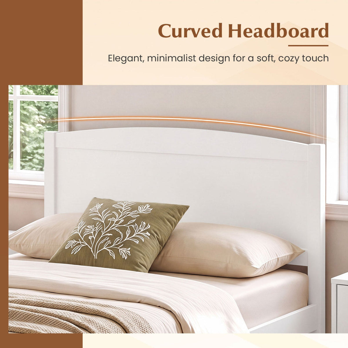 Twin Size Wooden Platform Bed Frame with Curved Headboard-Beds & Bed Frames-DECOROLALA