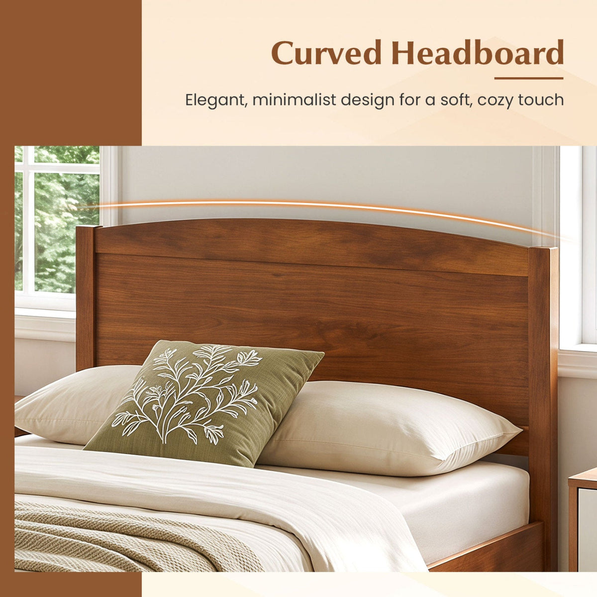 Twin Size Wooden Platform Bed Frame with Curved Headboard-Beds & Bed Frames-DECOROLALA
