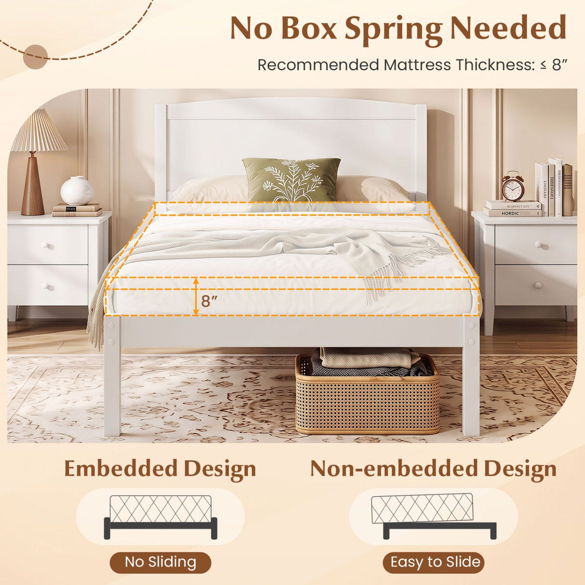 Twin Size Wooden Platform Bed Frame with Curved Headboard-Beds & Bed Frames-DECOROLALA