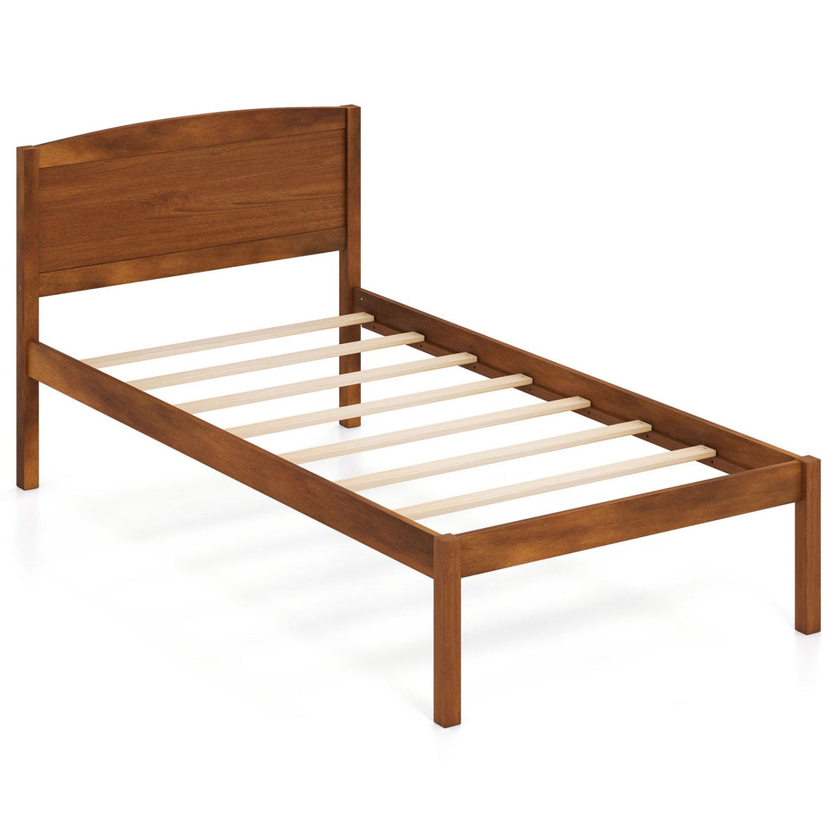 Twin Size Wooden Platform Bed Frame with Curved Headboard-Beds & Bed Frames-DECOROLALA