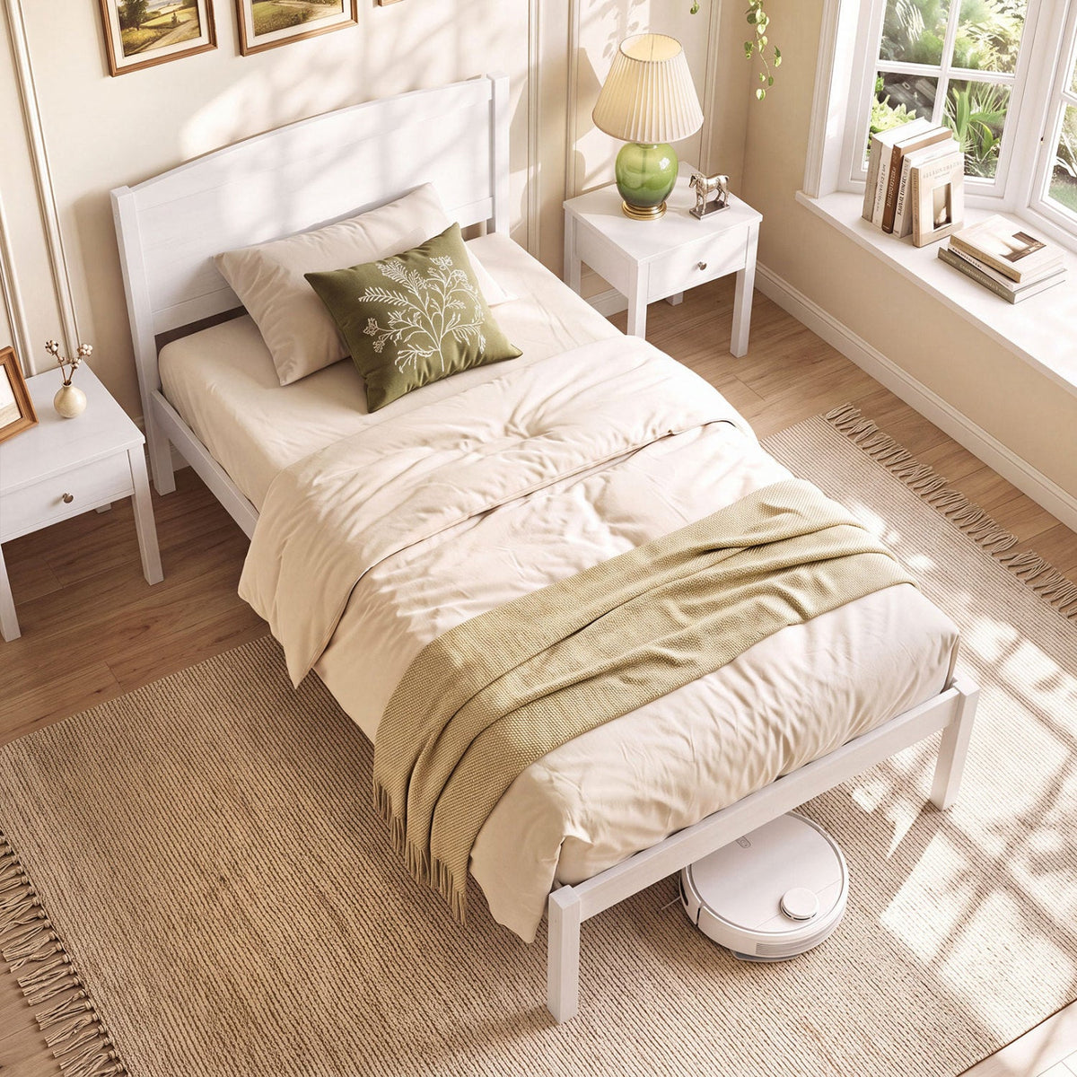 Twin Size Wooden Platform Bed Frame with Curved Headboard-Beds & Bed Frames-DECOROLALA