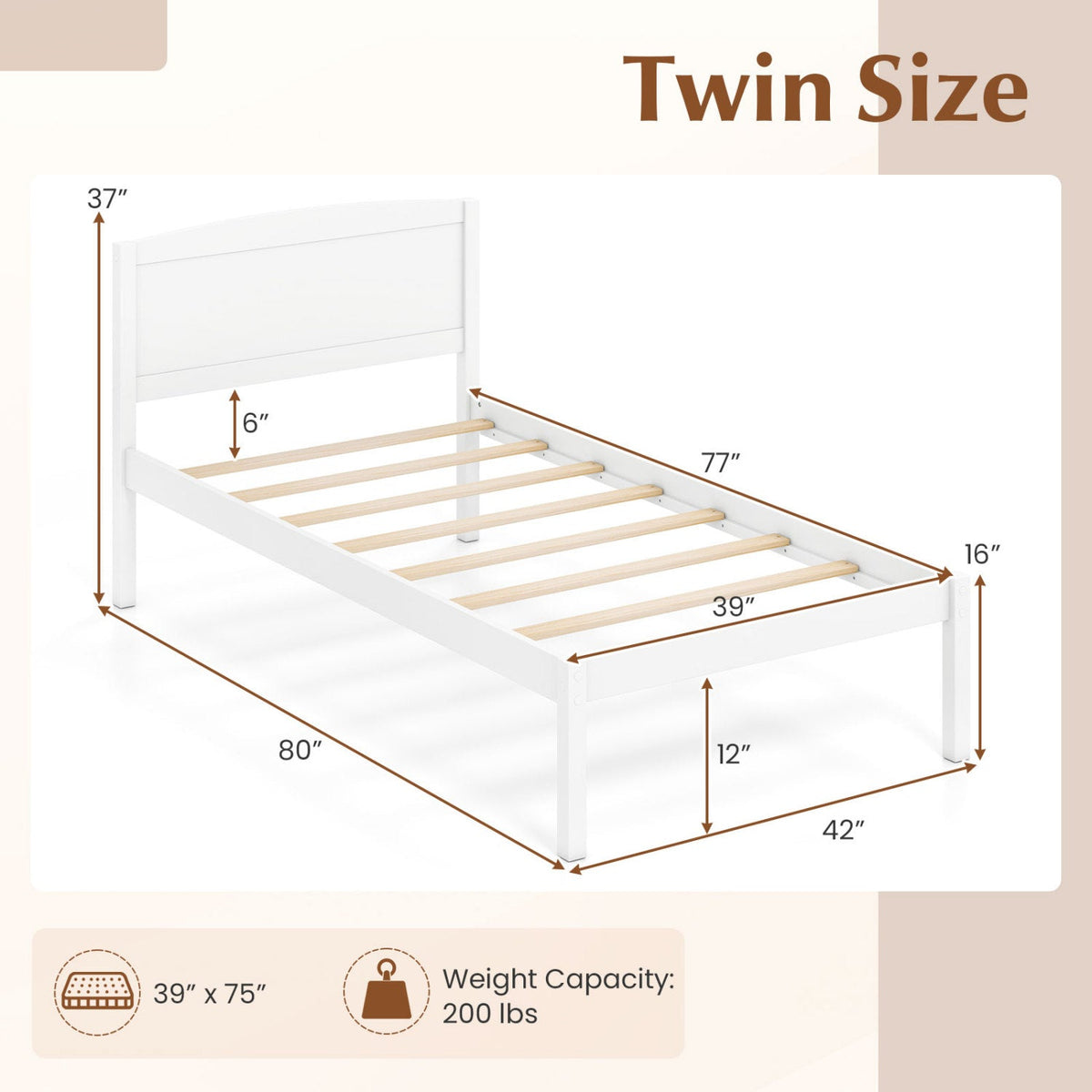 Twin Size Wooden Platform Bed Frame with Curved Headboard-Beds & Bed Frames-DECOROLALA