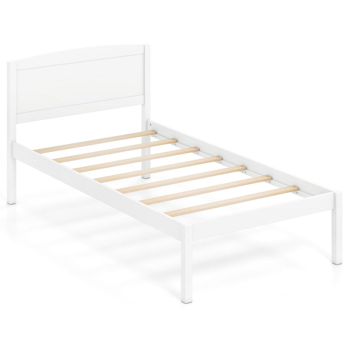 Twin Size Wooden Platform Bed Frame with Curved Headboard-Beds & Bed Frames-DECOROLALA