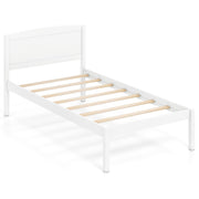 Twin Size Wooden Platform Bed Frame with Curved Headboard-Beds & Bed Frames-DECOROLALA