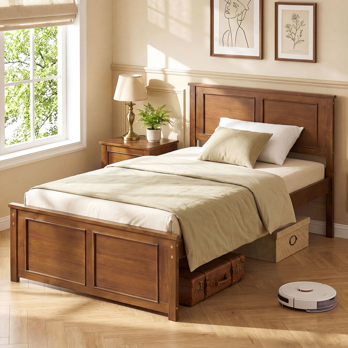 Twin Size Wooden Platform Bed Frame with Headboard-Simple Bed Frame-DECOROLALA