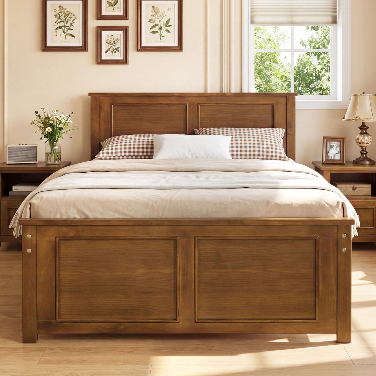 Twin Size Wooden Platform Bed Frame with Headboard-Simple Bed Frame-DECOROLALA