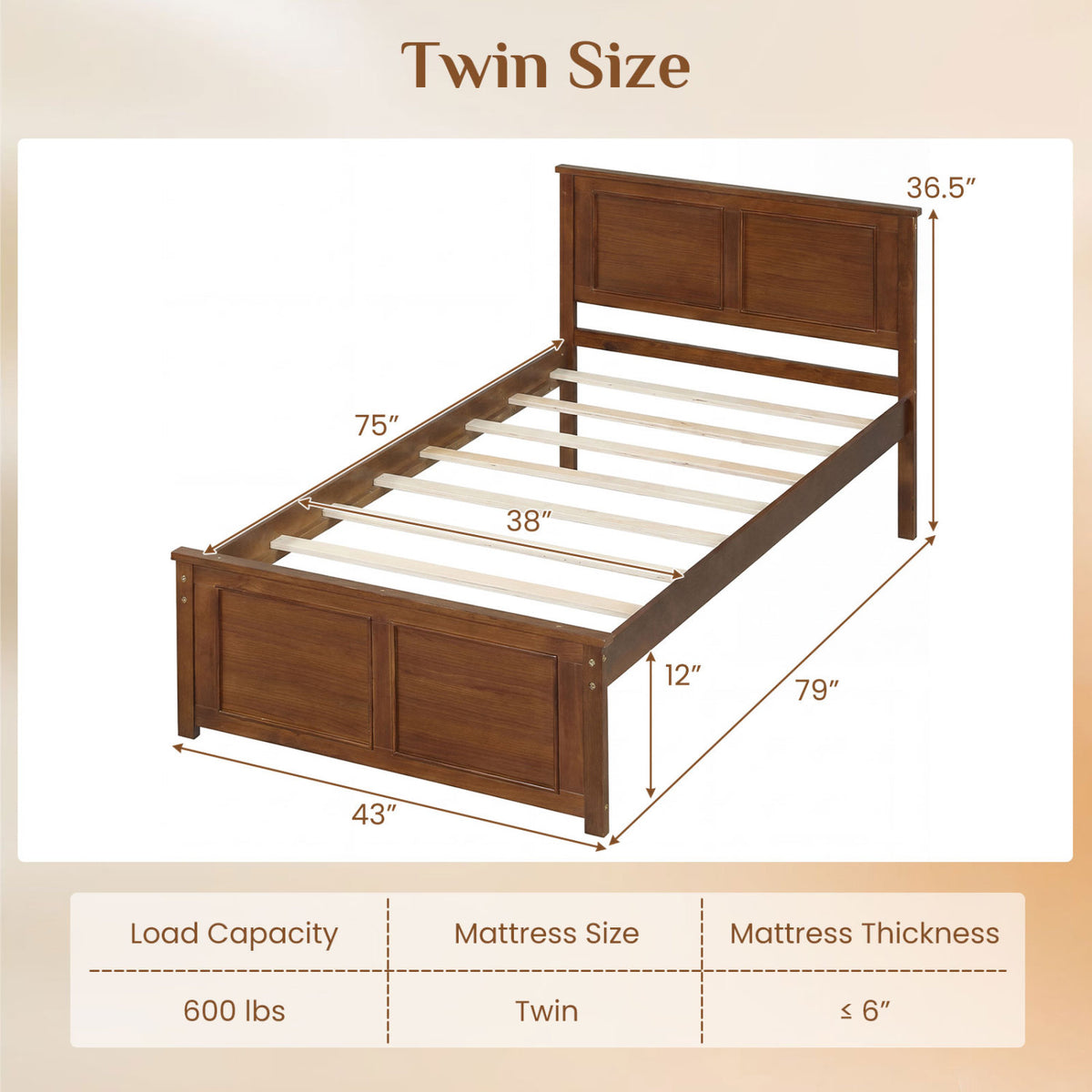 Twin Size Wooden Platform Bed Frame with Headboard-Simple Bed Frame-DECOROLALA