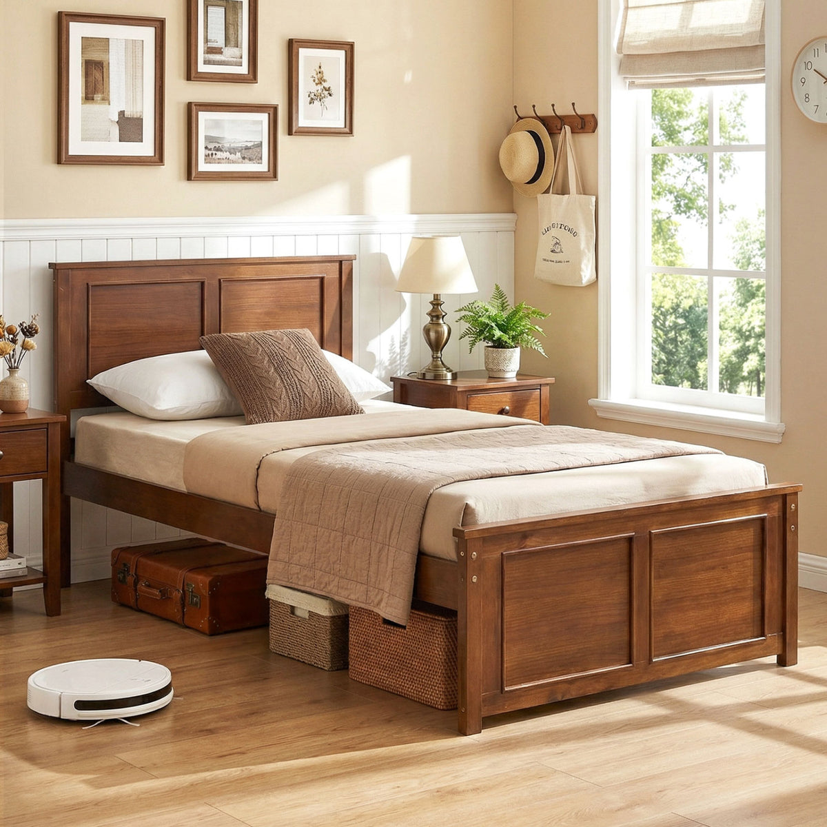Twin Size Wooden Platform Bed Frame with Headboard-Simple Bed Frame-DECOROLALA