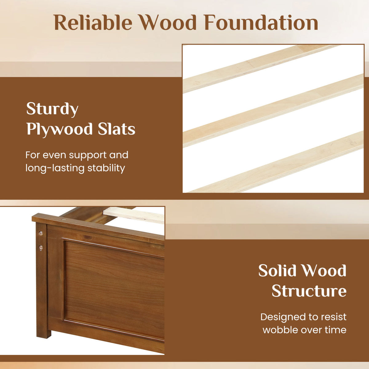 Twin Size Wooden Platform Bed Frame with Headboard-Simple Bed Frame-DECOROLALA