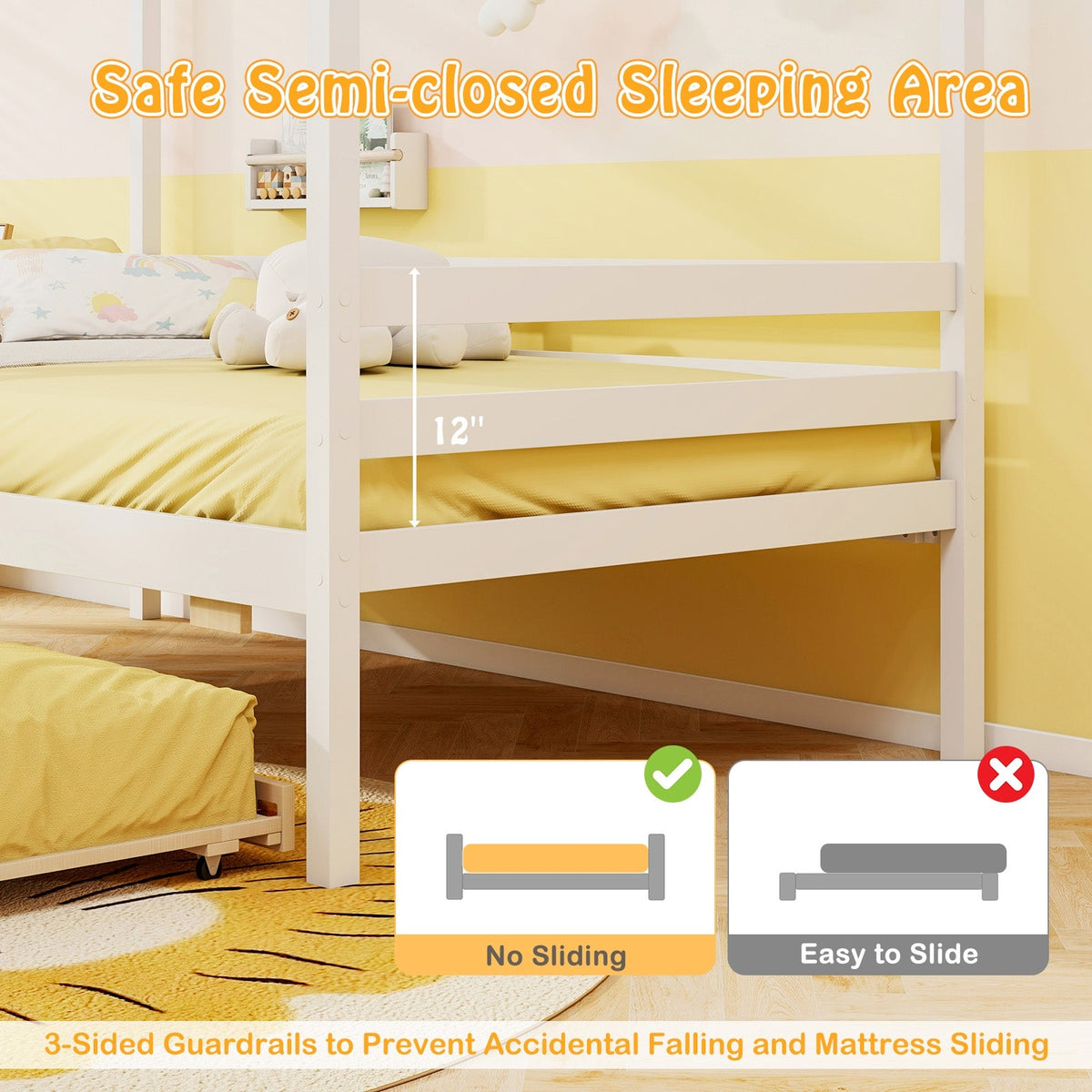 Twin Size Wooden Platform House Bed with Trundle and Roof-Grey-Trundle Bed Frame-DECOROLALA