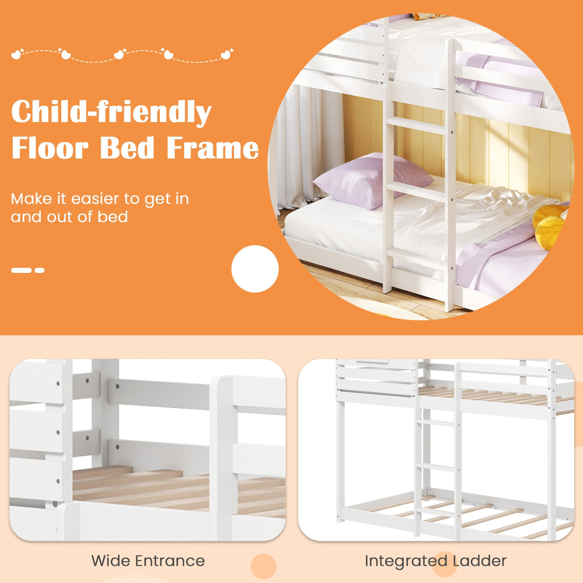 Twin over Twin House Bunk Bed with Roof and Full-length Guardrails-White-Bunk Bed Frame-DECOROLALA
