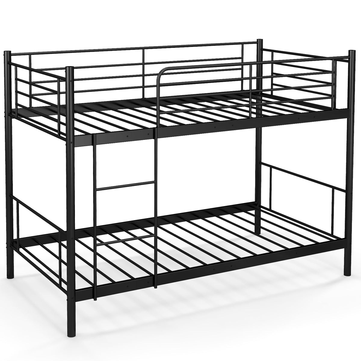 Twin over Twin Metal Bunk Bed with Ladder and Guardrails-Bunk Bed Frame-DECOROLALA