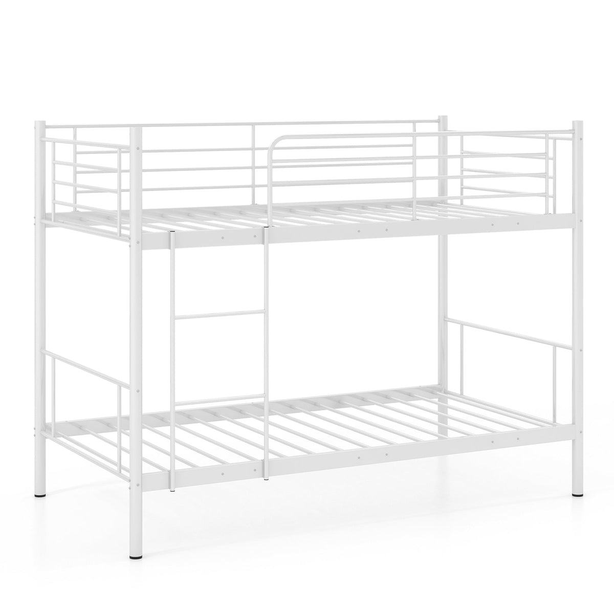 Twin over Twin Metal Bunk Bed with Ladder and Guardrails-Bunk Bed Frame-DECOROLALA