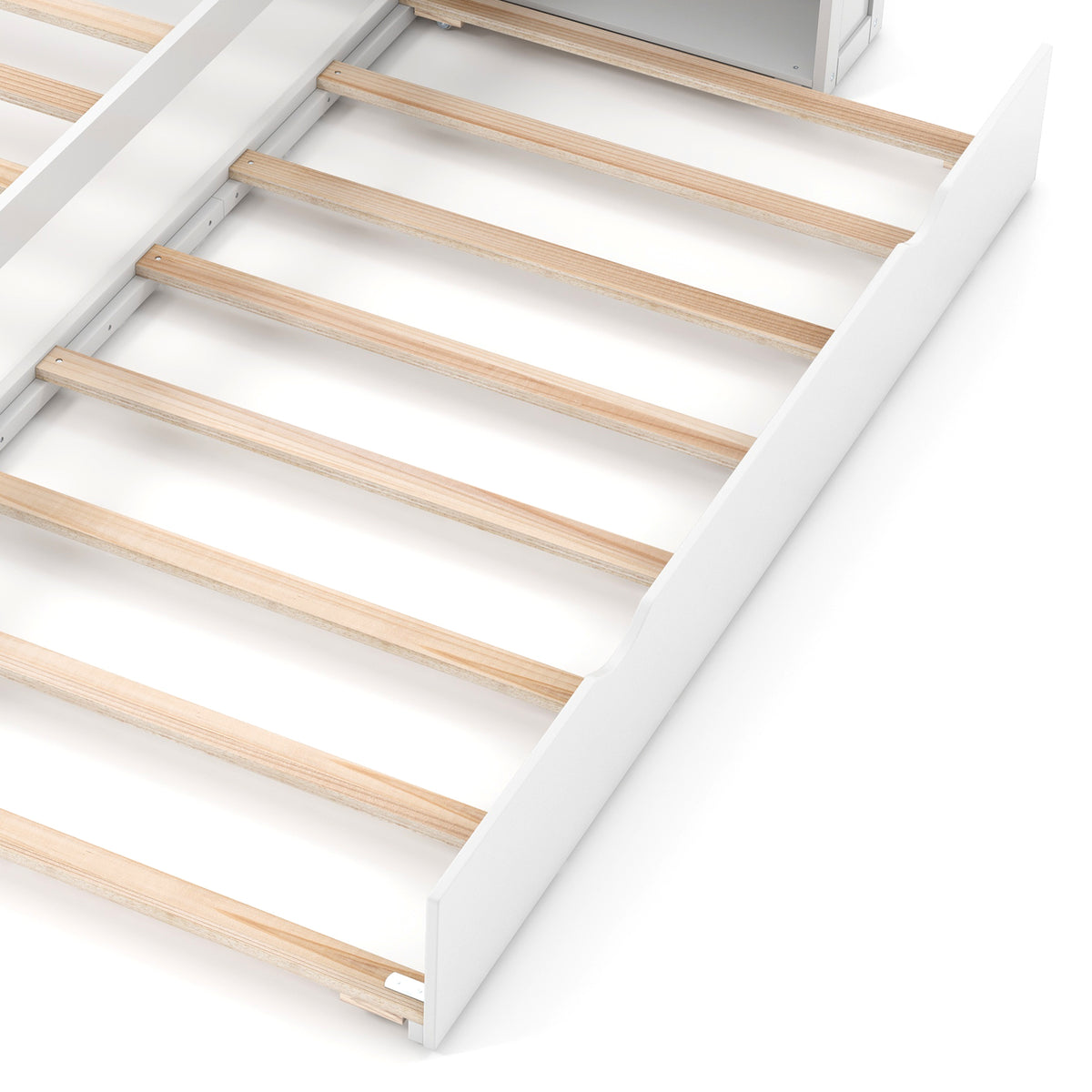Twin/Full Kids Wooden Platform Bed with Trundle Storage Headboard-Twin Size-Simple Bed Frame-DECOROLALA