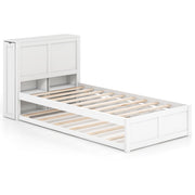 Twin/Full Kids Wooden Platform Bed with Trundle Storage Headboard-Twin Size-Simple Bed Frame-DECOROLALA
