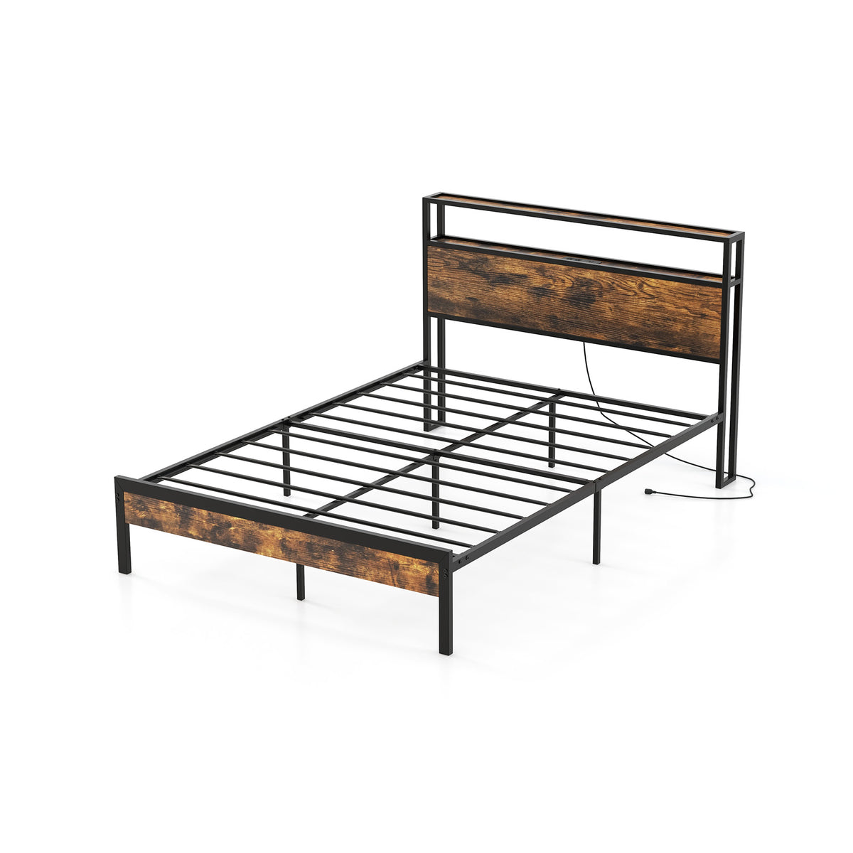 Twin/Full/Queen Bed Frame with Storage Headboard and Charging Station-Full Size-Simple Bed Frame-DECOROLALA