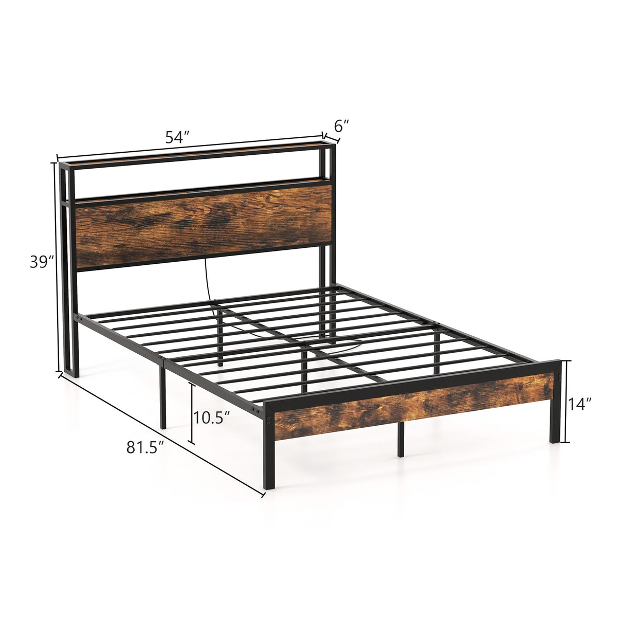Twin/Full/Queen Bed Frame with Storage Headboard and Charging Station-Full Size-Simple Bed Frame-DECOROLALA