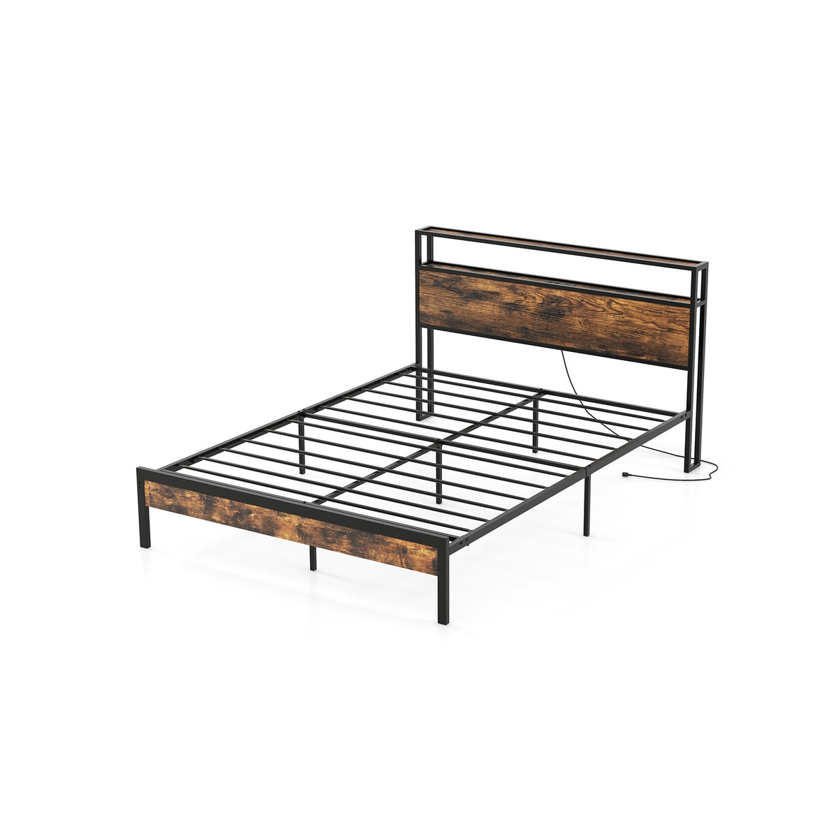 Twin/Full/Queen Bed Frame with Storage Headboard and Charging Station-Queen Size-Simple Bed Frame-DECOROLALA