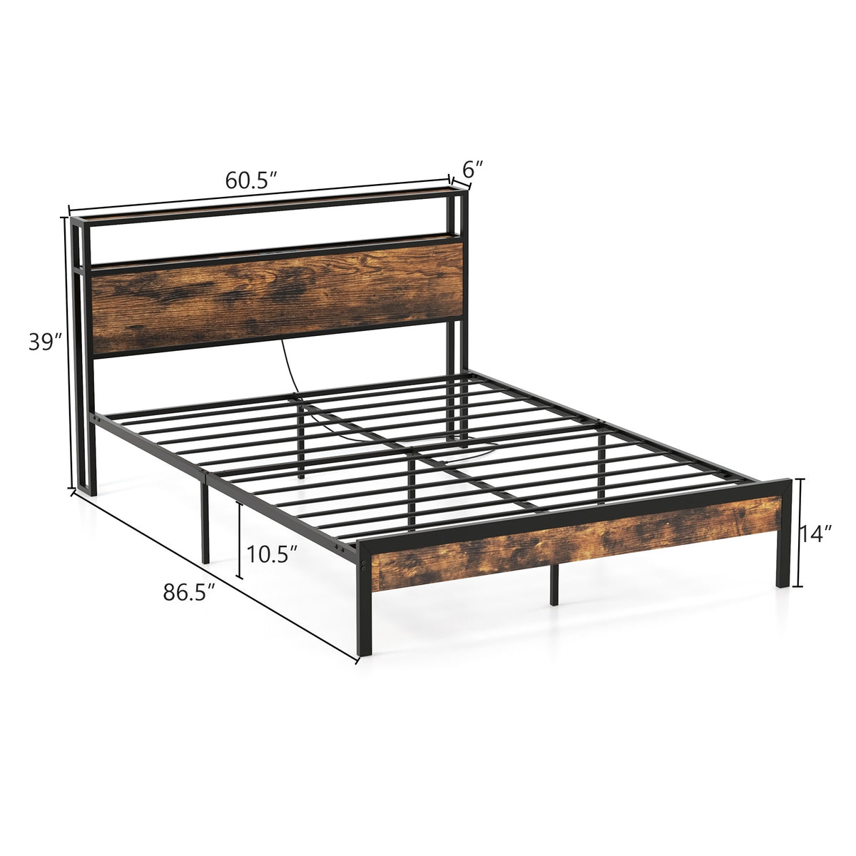 Twin/Full/Queen Bed Frame with Storage Headboard and Charging Station-Queen Size-Simple Bed Frame-DECOROLALA