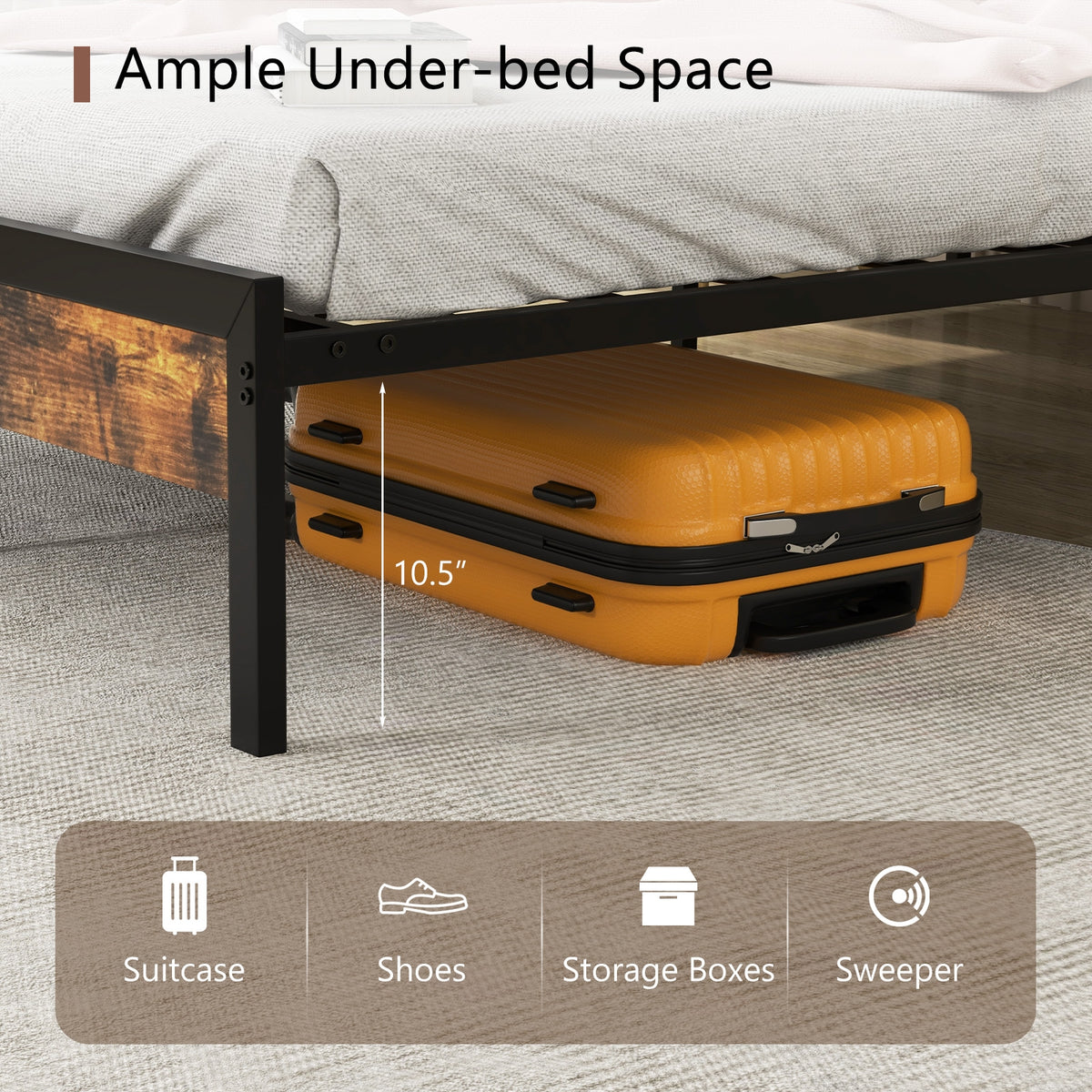 Twin/Full/Queen Bed Frame with Storage Headboard and Charging Station-Queen Size-Simple Bed Frame-DECOROLALA