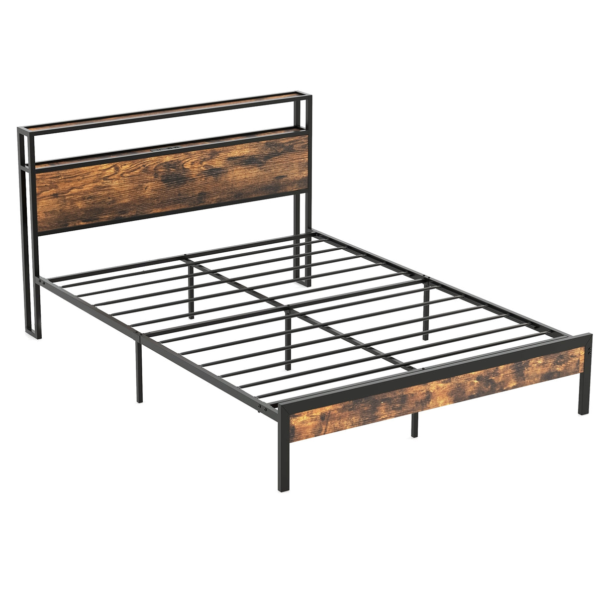 Twin/Full/Queen Bed Frame with Storage Headboard and Charging Station-Queen Size-Simple Bed Frame-DECOROLALA
