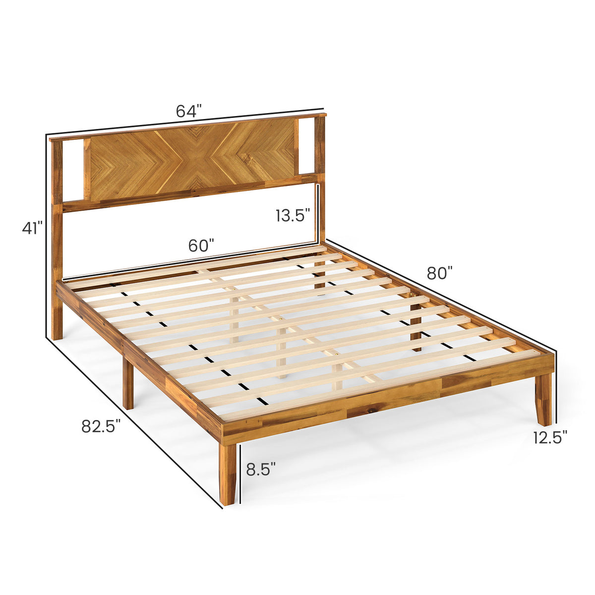 Twin/Full/Queen Size Bed Frame Mid-Century Acacia Wood Platform Bed with Headboard-Queen Size-Simple Bed Frame-DECOROLALA