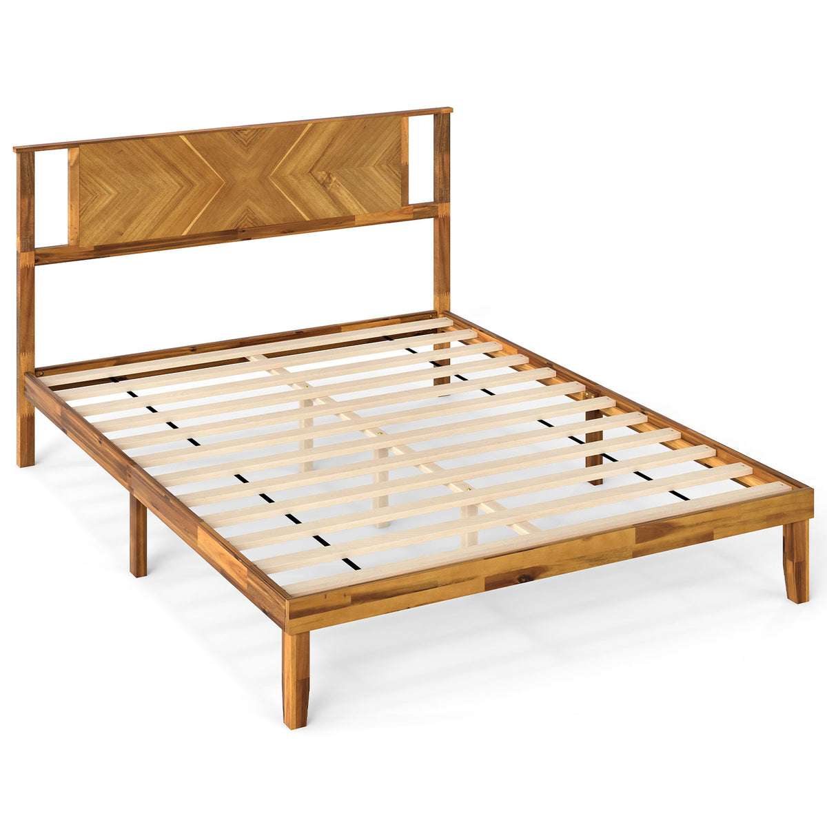 Twin/Full/Queen Size Bed Frame Mid-Century Acacia Wood Platform Bed with Headboard-Queen Size-Simple Bed Frame-DECOROLALA