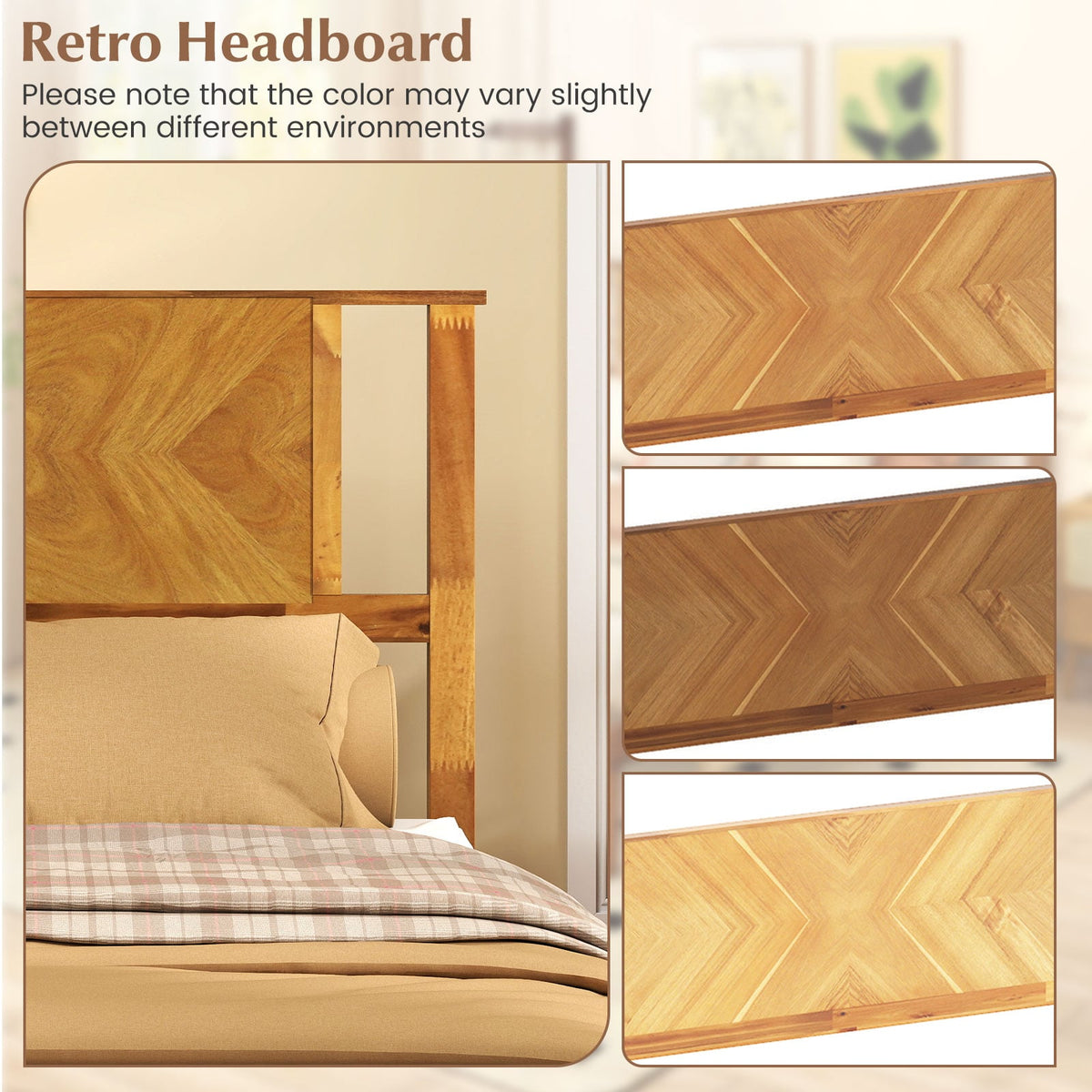 Twin/Full/Queen Size Bed Frame Mid-Century Acacia Wood Platform Bed with Headboard-Twin Size-Simple Bed Frame-DECOROLALA