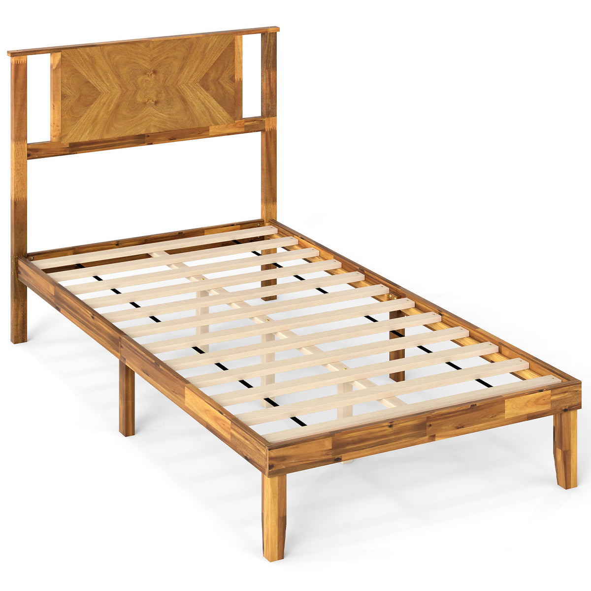 Twin/Full/Queen Size Bed Frame Mid-Century Acacia Wood Platform Bed with Headboard-Twin Size-Simple Bed Frame-DECOROLALA