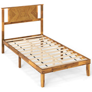 Twin/Full/Queen Size Bed Frame Mid-Century Acacia Wood Platform Bed with Headboard-Twin Size-Simple Bed Frame-DECOROLALA