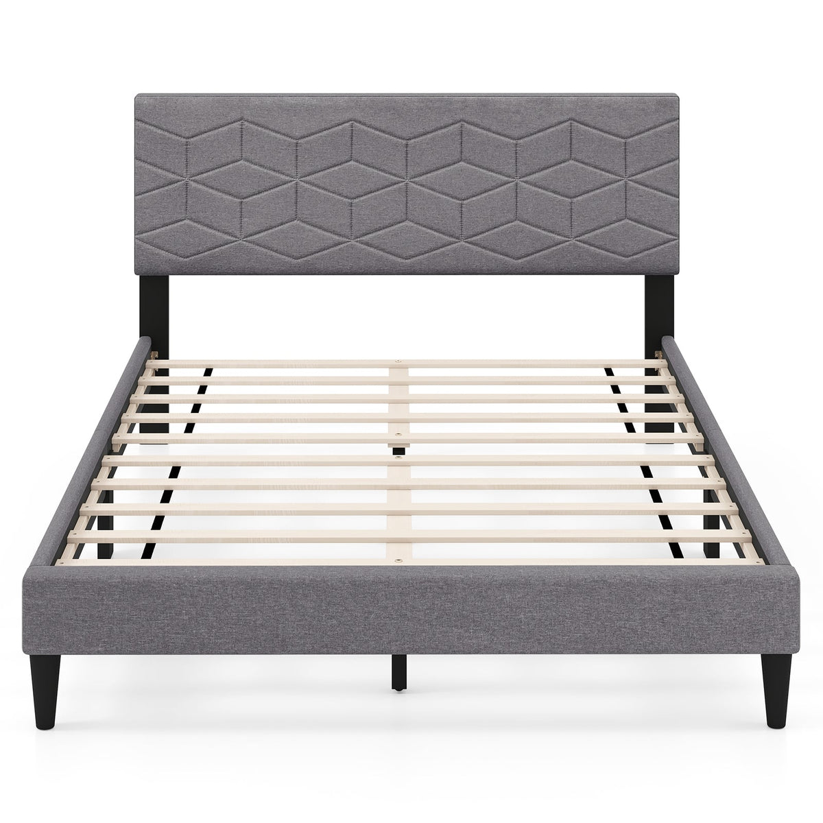 Twin/Full/Queen Size Bed Frame Modern Platform Bed with Linen Fabric Upholstered Headboard-Full-Simple Bed Frame-DECOROLALA