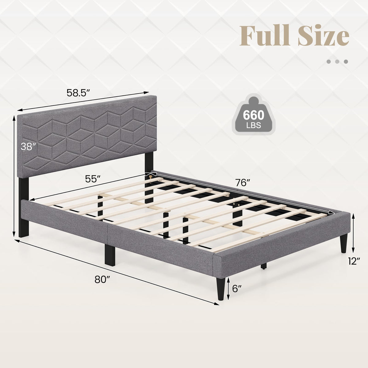 Twin/Full/Queen Size Bed Frame Modern Platform Bed with Linen Fabric Upholstered Headboard-Full-Simple Bed Frame-DECOROLALA