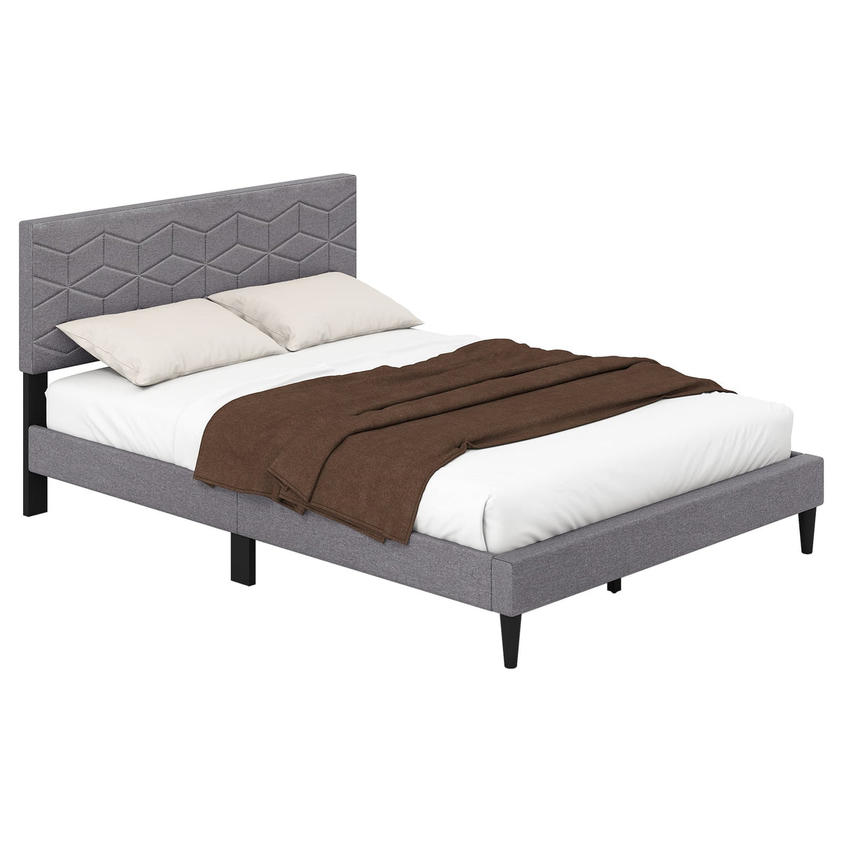 Twin/Full/Queen Size Bed Frame Modern Platform Bed with Linen Fabric Upholstered Headboard-Full-Simple Bed Frame-DECOROLALA