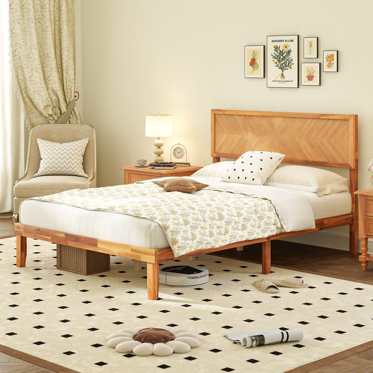 Twin/Full/Queen Size Bed Frame with Headboard and Storage Space-Full Size-Simple Bed Frame-DECOROLALA