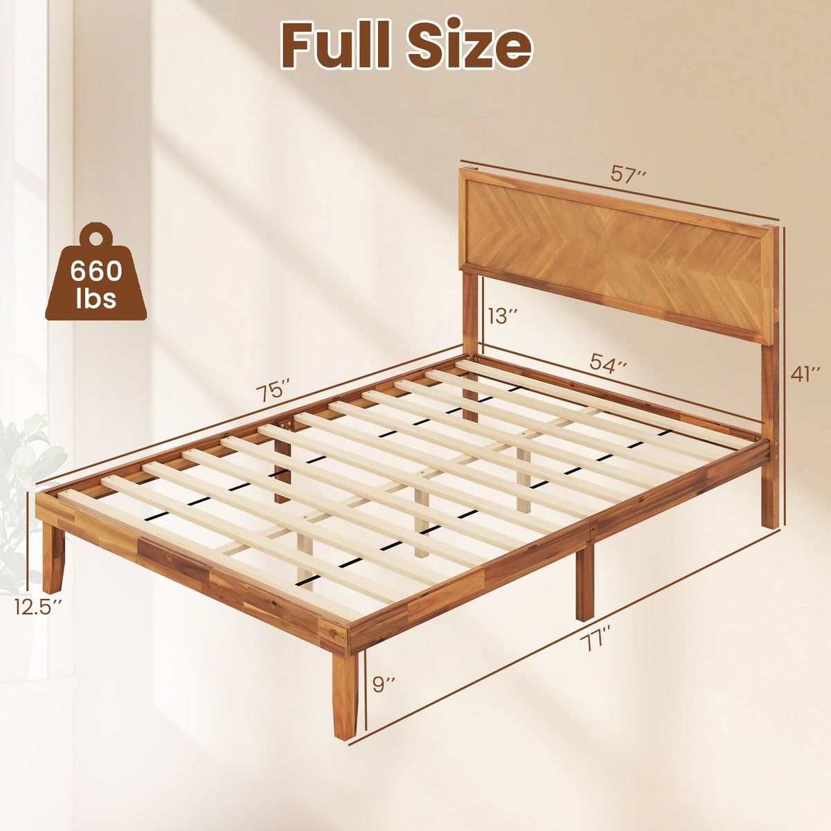Twin/Full/Queen Size Bed Frame with Headboard and Storage Space-Full Size-Simple Bed Frame-DECOROLALA