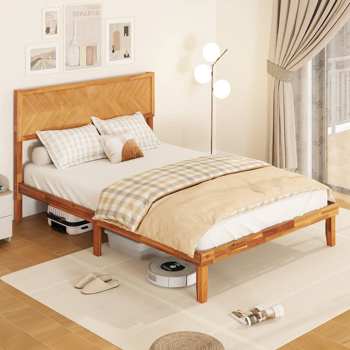 Twin/Full/Queen Size Bed Frame with Headboard and Storage Space-Full Size-Simple Bed Frame-DECOROLALA