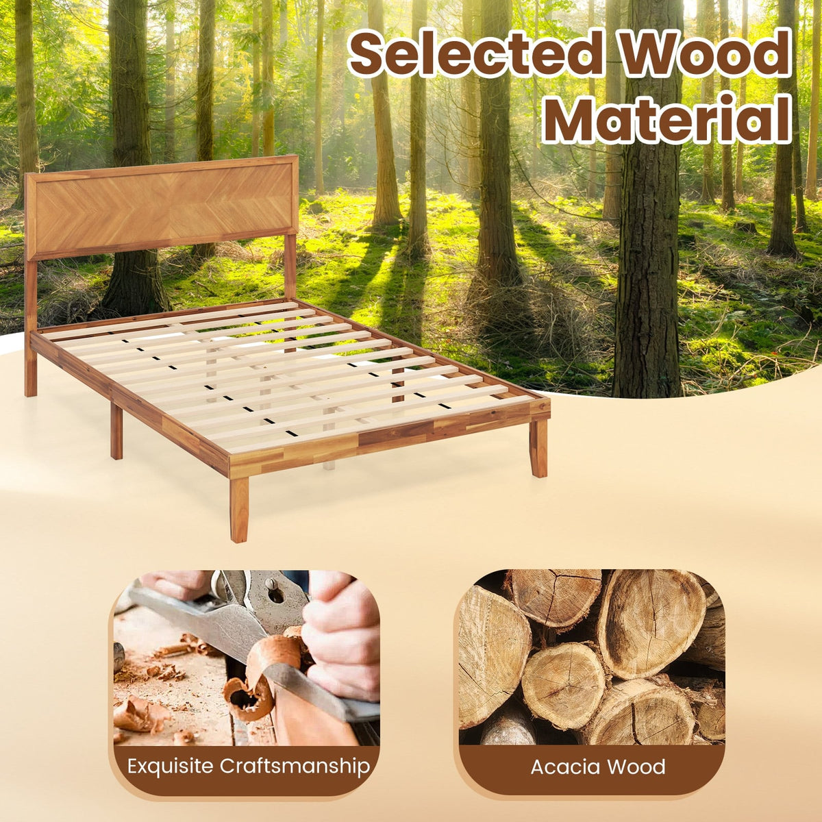 Twin/Full/Queen Size Bed Frame with Headboard and Storage Space-Full Size-Simple Bed Frame-DECOROLALA