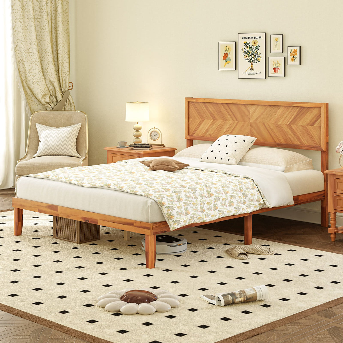Twin/Full/Queen Size Bed Frame with Headboard and Storage Space-Queen Size-Simple Bed Frame-DECOROLALA